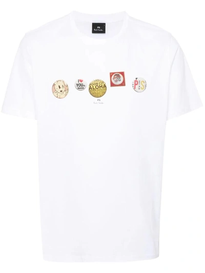 Shop Ps By Paul Smith Ps Paul Smith Mens Reg Fit T-shirt Badges Clothing In White