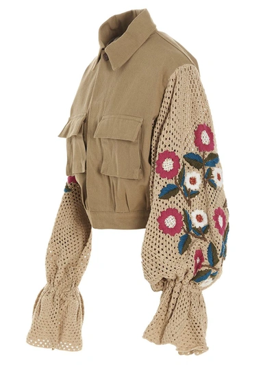 Shop Tu Lizé Crochet Sleeves Jacket In Beige