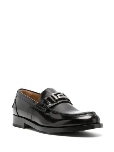 Shop Versace Calf Leather Loafer Shoes In Black
