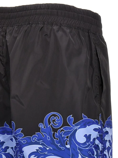 Shop Versace Jeans Couture Print Nylon Bermuda Shorts In Black