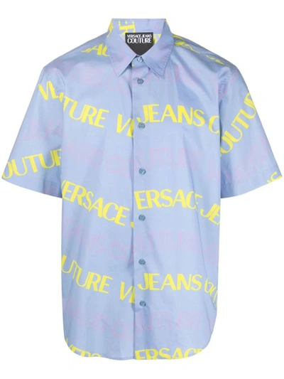Shop Versace Jeans Couture Short Sleeves All Over Shirt Clothing In Blue