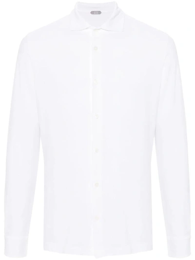 Zanone Collared Shirt Button-down Cuffed Sleeves In White
