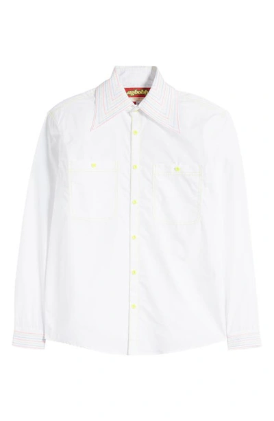 Shop Agbobly Contrast Stitch Cotton Button-up Shirt In White