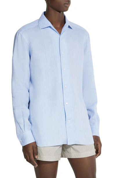 Zegna Oasi Linen Button-up Shirt In Light Blue