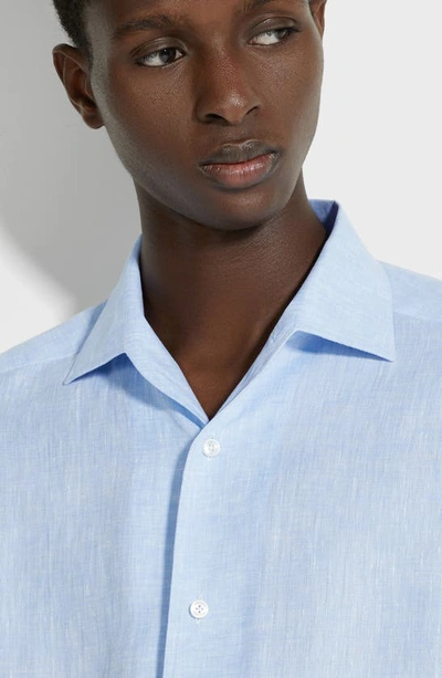 Zegna Oasi Linen Button-up Shirt In Light Blue