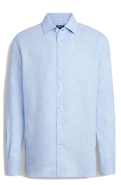 Zegna Oasi Linen Button-up Shirt In Light Blue
