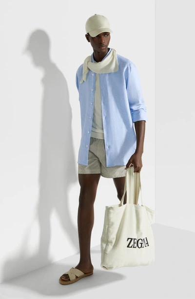 Zegna Oasi Linen Button-up Shirt In Light Blue