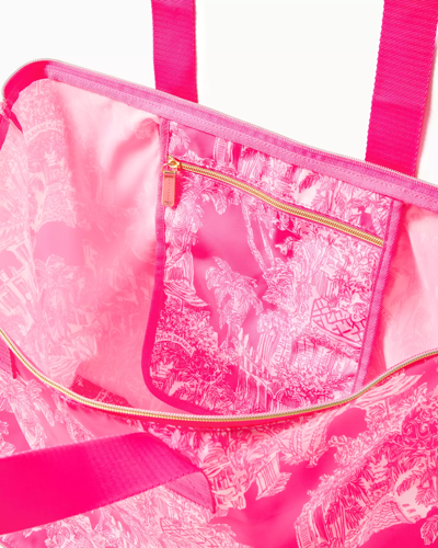 Lilly Pulitzer Getaway Packable Tote In Roxie Pink Pb Anniversary Toile