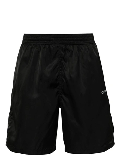 Shop Off-white Arrows-motif Drawstring Swim Shorts In Black White