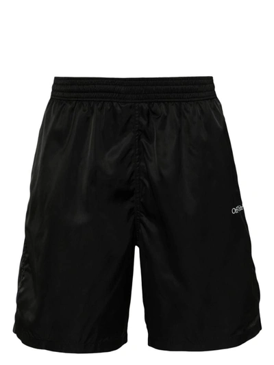 Off-white Logo Swim Shorts In Black White