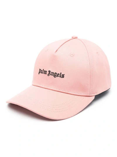 Shop Palm Angels Logo-embroidered Cotton Cap In Pink Black