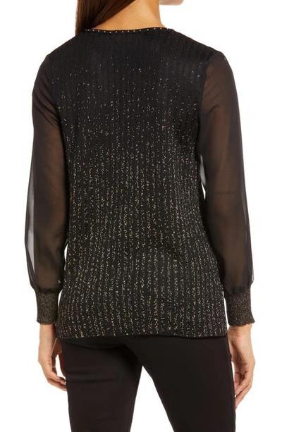 Shop Ming Wang Knit Blouse In Black/gold