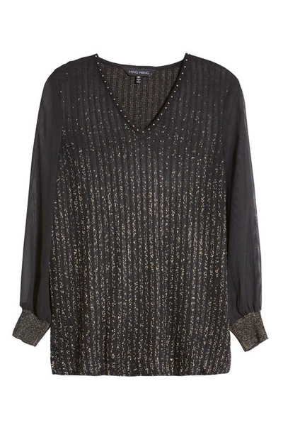 Shop Ming Wang Knit Blouse In Black/gold