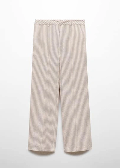 Shop Mango Teen Straight Striped Trousers Off White