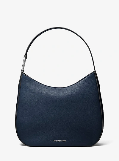 Shop Michael Kors Kensington Large Pebbled Leather Hobo Shoulder Bag In Blue