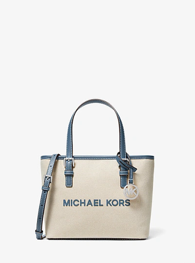Shop Michael Kors Jet Set Travel Extra-small Canvas Top-zip Tote Bag In Blue