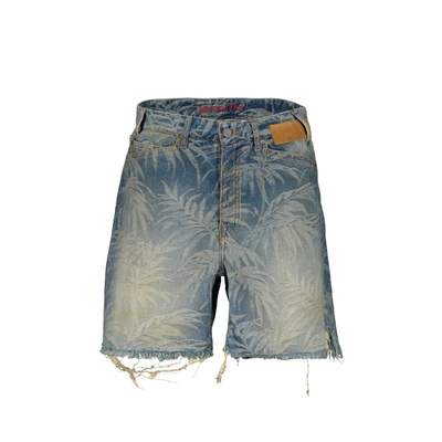 Shop Palm Angels Jungle Denim Shorts In Blue