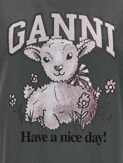 Shop Ganni Printed Organic Cotton T-shirt In Black