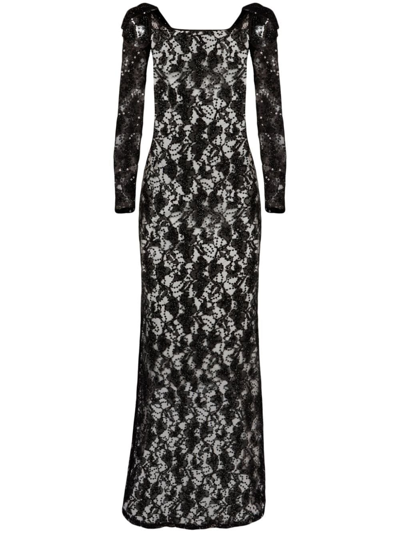 Shop Nina Ricci Black Sequinned Lace Maxi Dress