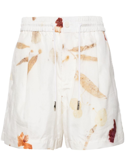 Shop Feng Chen Wang White Printed Silk Shorts