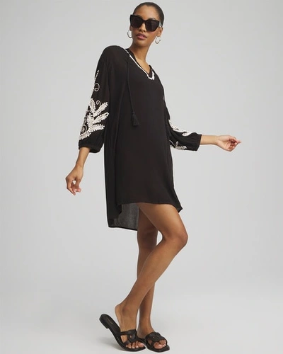 Chico's Embroidered Coverup Dress In Black Size Large |  In Black