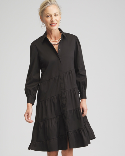 Shop Chico's Poplin Asymmetrical Tiered Shirt Dress In Black Size 0/2 |