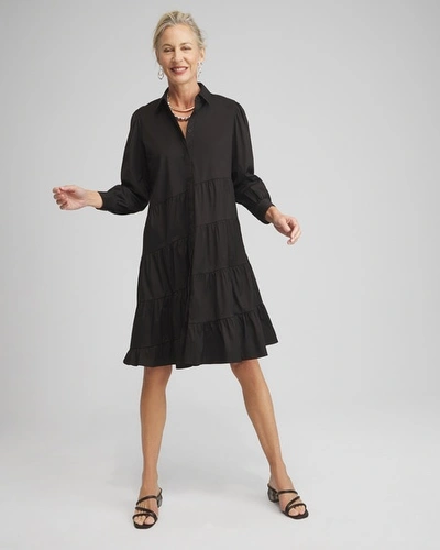 Shop Chico's Poplin Asymmetrical Tiered Shirt Dress In Black Size 8 |