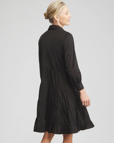 Shop Chico's Poplin Asymmetrical Tiered Shirt Dress In Black Size 8 |