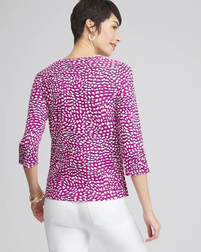 Chico's Squares 3/4 Sleeve Button Tee In Pink Size 16/18 |  In Magenta Rose