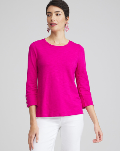 Shop Chico's 3/4 Sleeve Button Tee In Magenta Rose Size 16/18 |