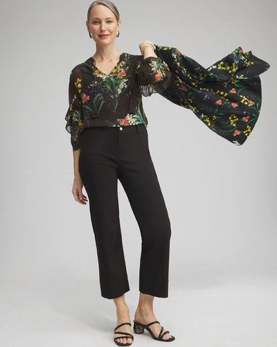 Shop Chico's Chiffon Floral Ruffle Sleeve Blouse In Black Size 18 |