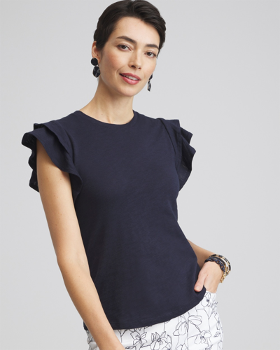 Shop Chico's Flutter Cap Sleeve Tee In Navy Blue Size Xs |