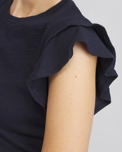 Shop Chico's Flutter Cap Sleeve Tee In Navy Blue Size Xs |