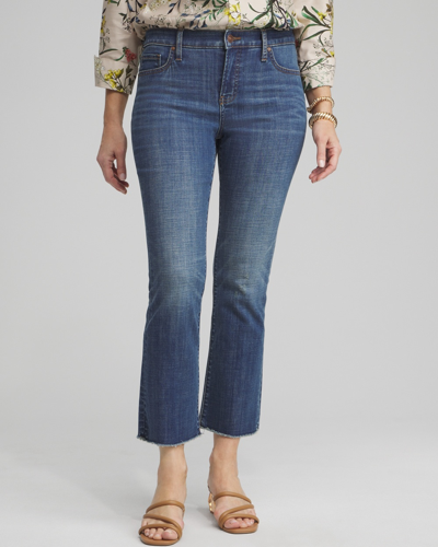 Shop Chico's Girlfriend Fray Hem Kick Flare Jeans In Medium Wash Denim Size 14 |
