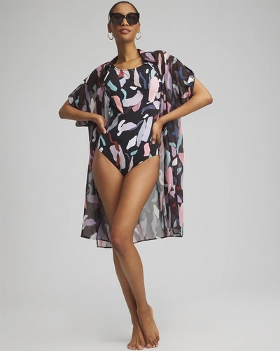 Chico's Gottex Rocky High Neck One Piece Swimsuit In Black & White Print