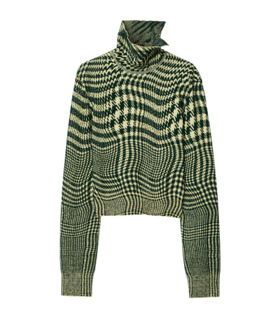 Shop Burberry Warped Houndstooth Sweater In Green