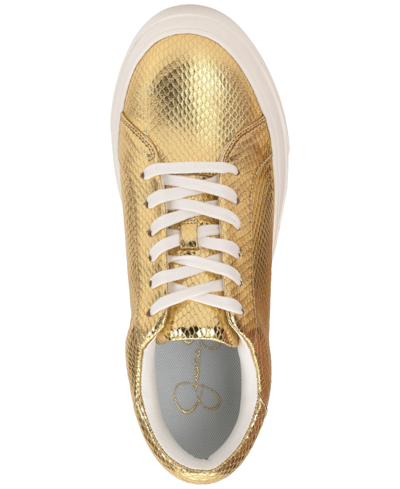 Shop Jessica Simpson Women's Caitrona Lace Up Platform Sneakers In Gold Metallic Snake Print Pu