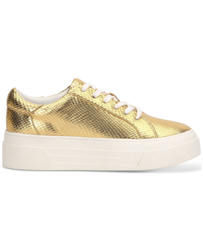 Shop Jessica Simpson Women's Caitrona Lace Up Platform Sneakers In Gold Metallic Snake Print Pu