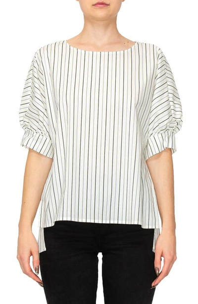 Shop Melloday Puff Sleeve Popover High-low Top In Stripe