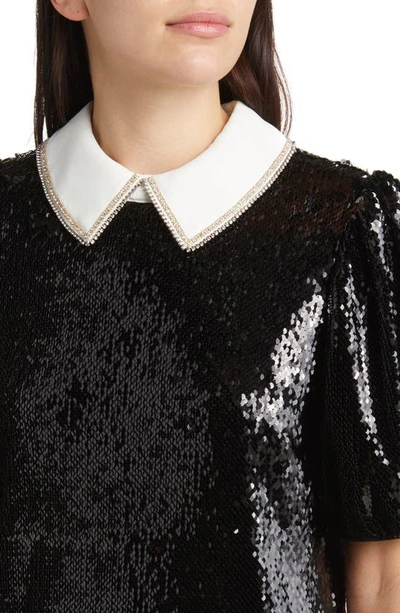 Ted Baker Zarell Sequin Puff Sleeve Shift Dress In Black