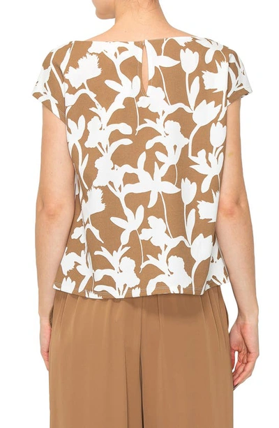 Shop Melloday Floral Cowl Neck Cap Sleeve Top In Taupe/ Ivory Floral