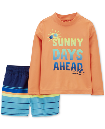 Shop Carter's Toddler Boys Sunny Days Rash Guard Top And Striped Swim Shorts, 2 Piece Set In Assorted