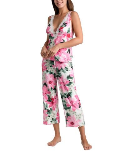 Shop Linea Donatella Women's 2-pc. Zandra Cropped Floral Pajamas Set In White