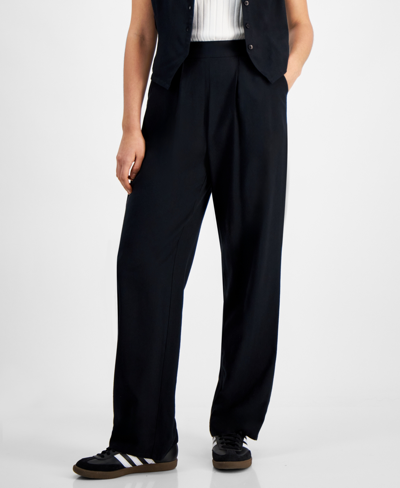 Shop And Now This Women's Pull-on Pin-striped Pants In Black