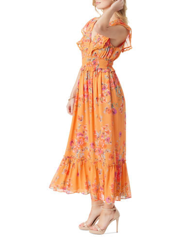 Shop Jessica Simpson Women's Phillipa Floral-print Ruffled Maxi Dress In Autumn Sunset