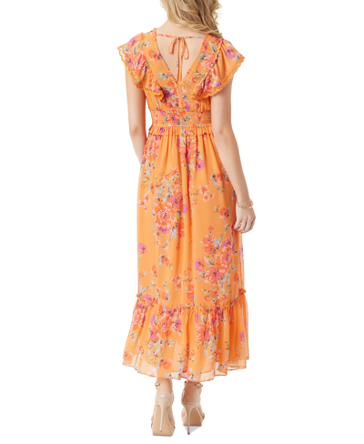 Shop Jessica Simpson Women's Phillipa Floral-print Ruffled Maxi Dress In Autumn Sunset