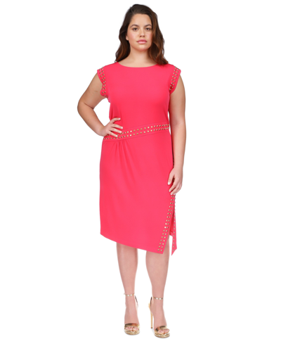 Shop Michael Kors Michael  Plus Size Astor Stud-trim Sleeveless Dress In Deep Pink