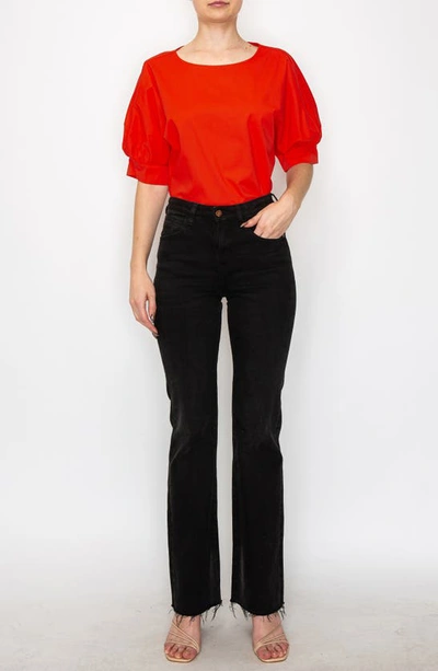 Shop Melloday Puff Sleeve Popover High-low Top In Orange