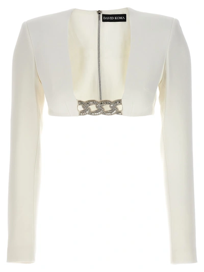 Shop David Koma 3d Crystsal Chain And Square Neck Tops White
