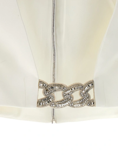 Shop David Koma 3d Crystsal Chain And Square Neck Tops White